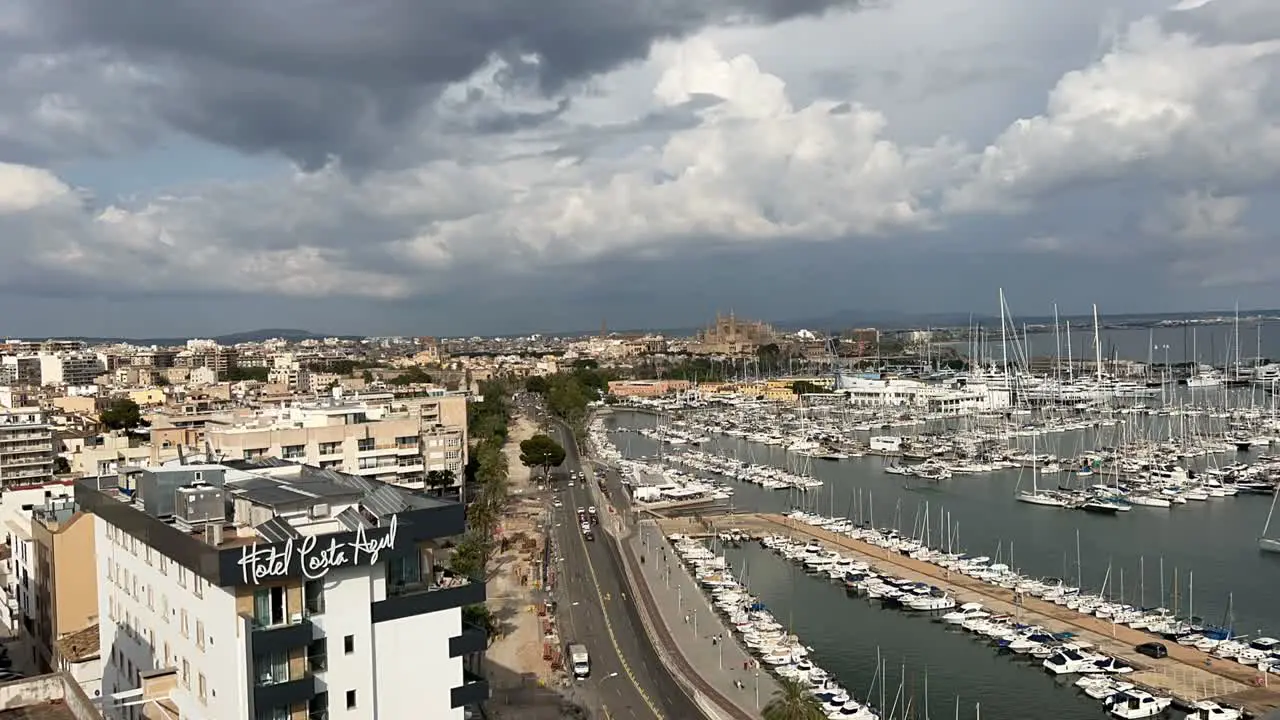 Panoramic view of Palma de Mallorca city and promenade Spain