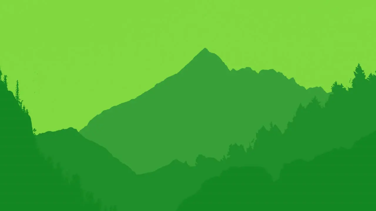 Animation of landscape with mountains against green gradient background with copy space