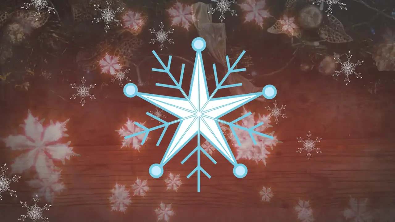 Animation of snowflake icon over multiple snowflakes against red background with copy space