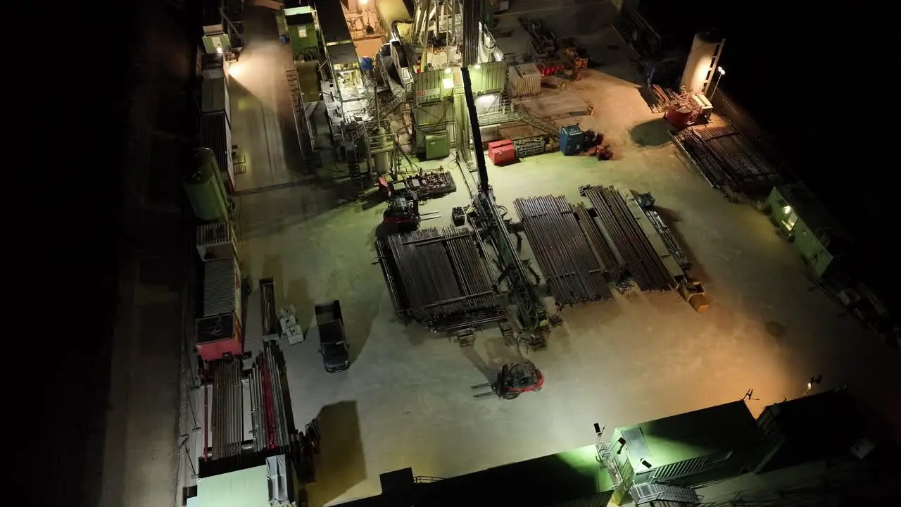 Gas Drilling Station With Night Lights aerial top