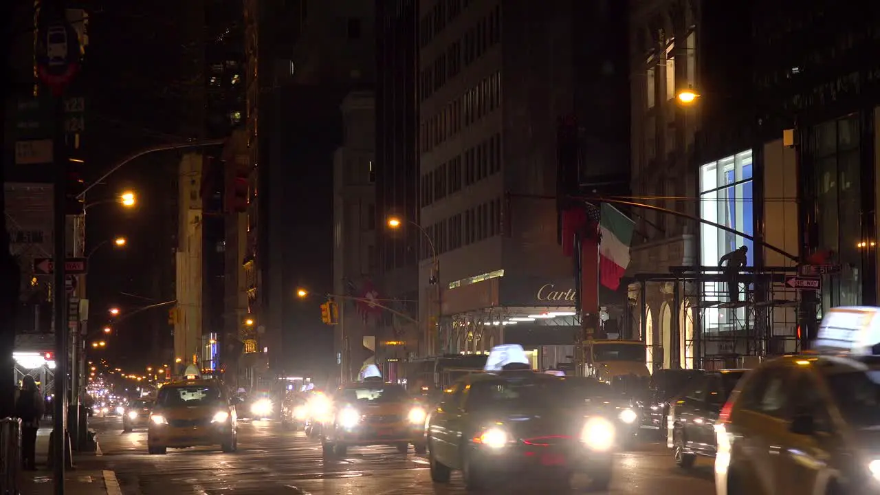 Taxis and traffic at night in New York City