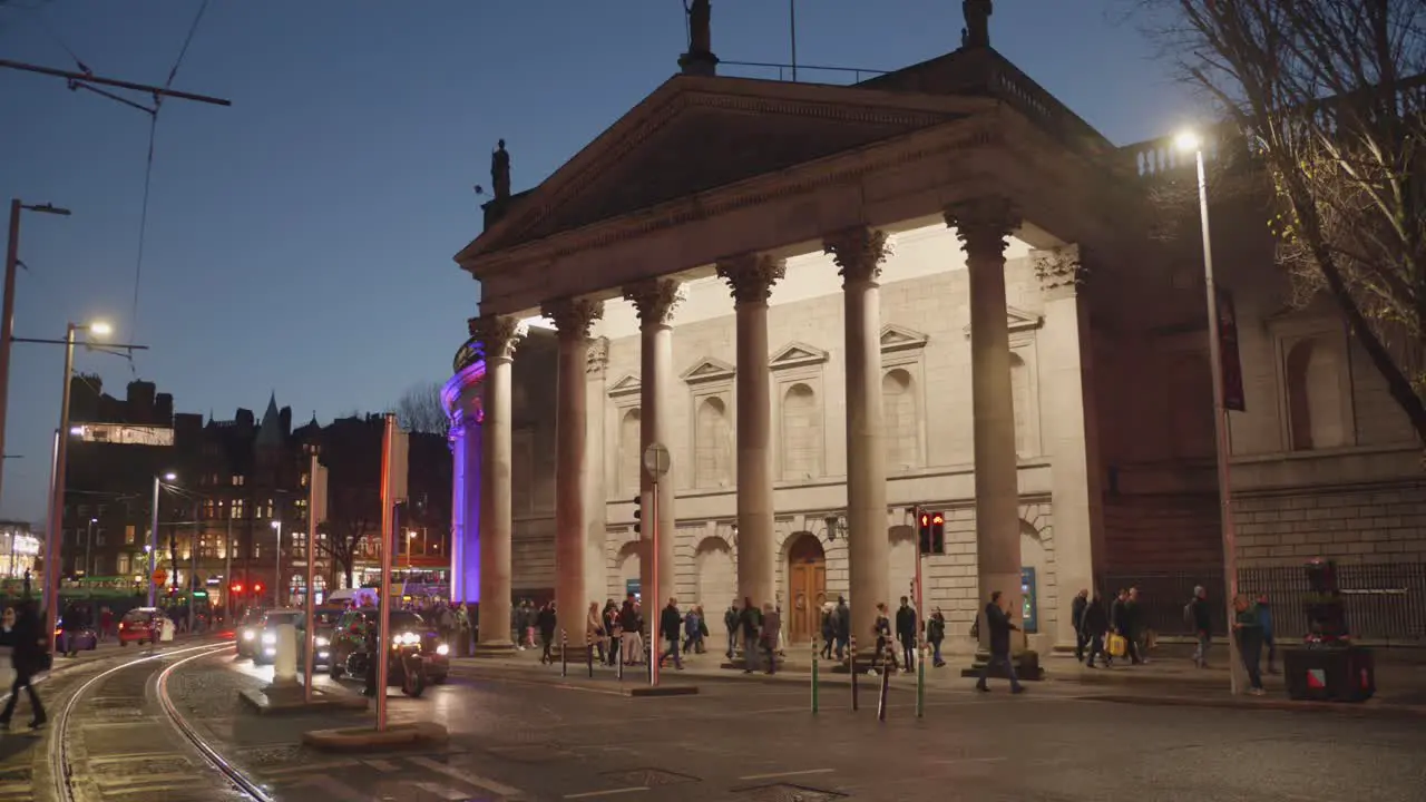 Dublin Ireland A Nighttime Perspective of The Bank of Ireland Wide Shot