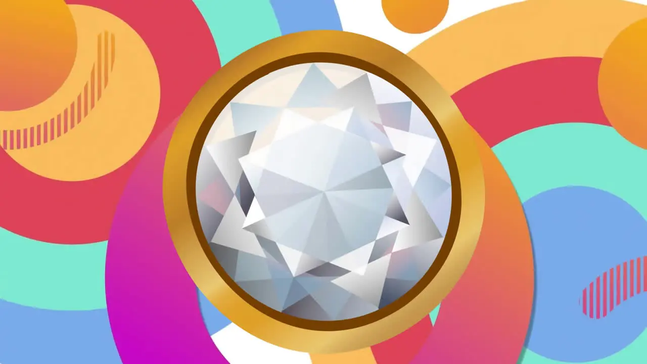 Animation of white crystal over colourful shapes on white background