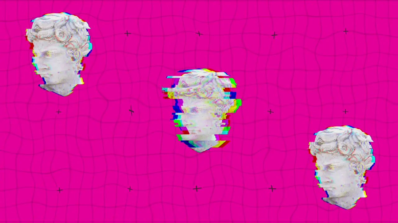 Animation of interference over head sculpture on pink background