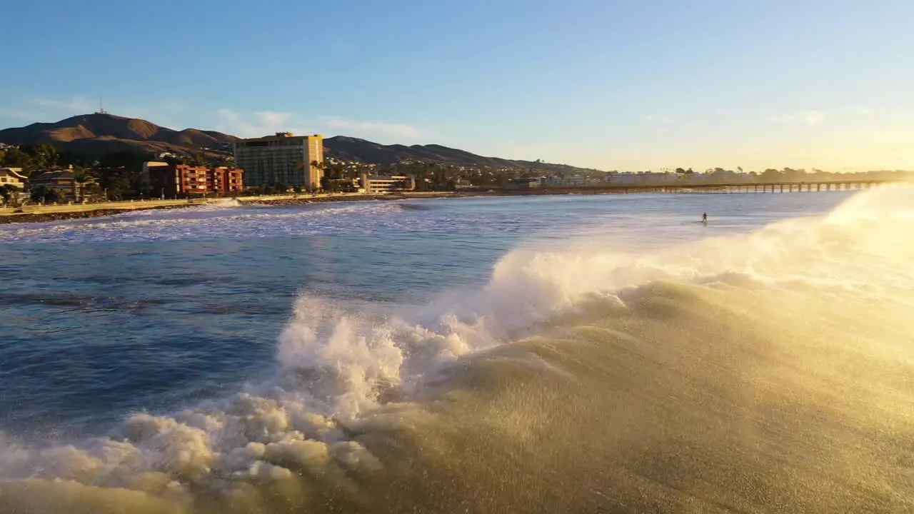 Aerial Of Large Ocean Waves Surf Breaking Off The Coast Of Ventura California