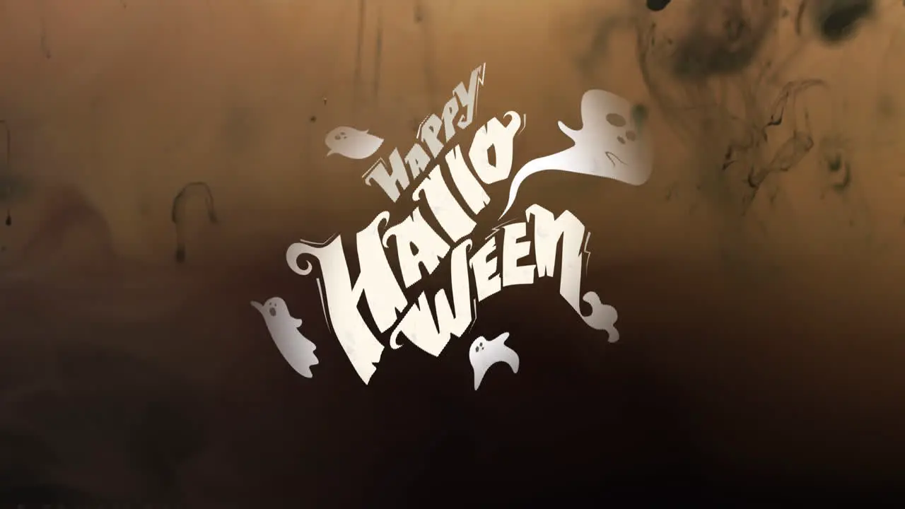 Animation of happy halloween text and ghosts over brown and black background