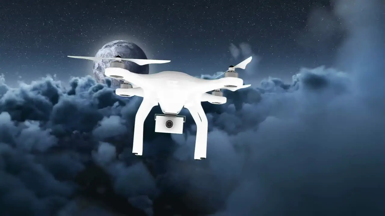 Drone flying in night sky