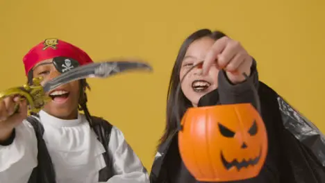 Tracking Shot of Children In Halloween Costumes