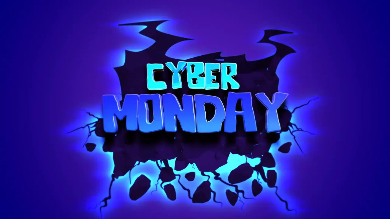 Cartoon Cyber Monday text with ink splashes on blue grunge texture