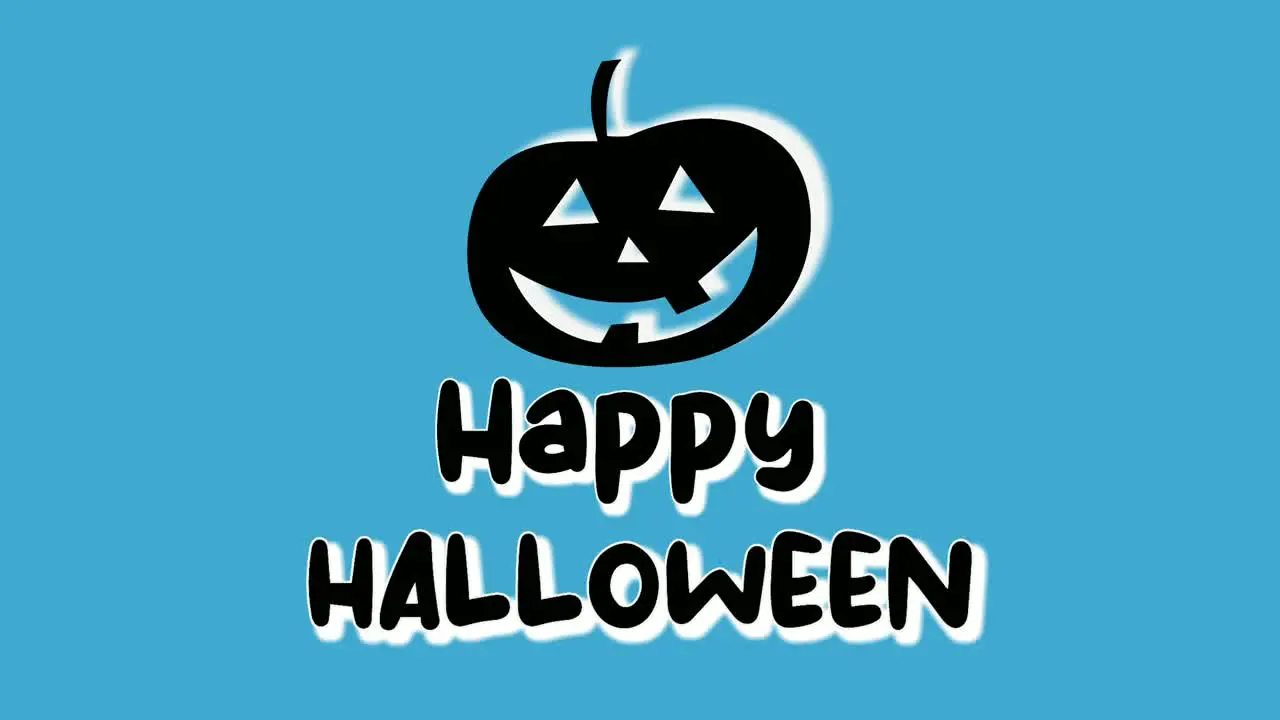 Happy Halloween with black pumpkin evil symbol animation cartoon on blue background