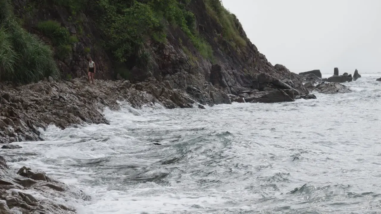 rough Waves Crash On Rocky Seacoast In Dam Trau Beach Vietnam