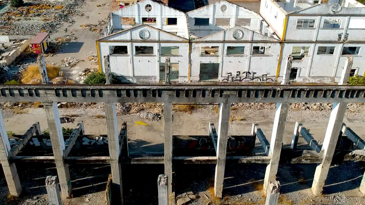 Aerial view of the ruins of the old abandoned cement factory Guadalquivir Seville Spain drone shot