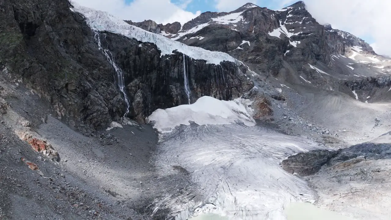 Iced landscape of Fellaria glacier of Valmalenco in northern Italy in summer season