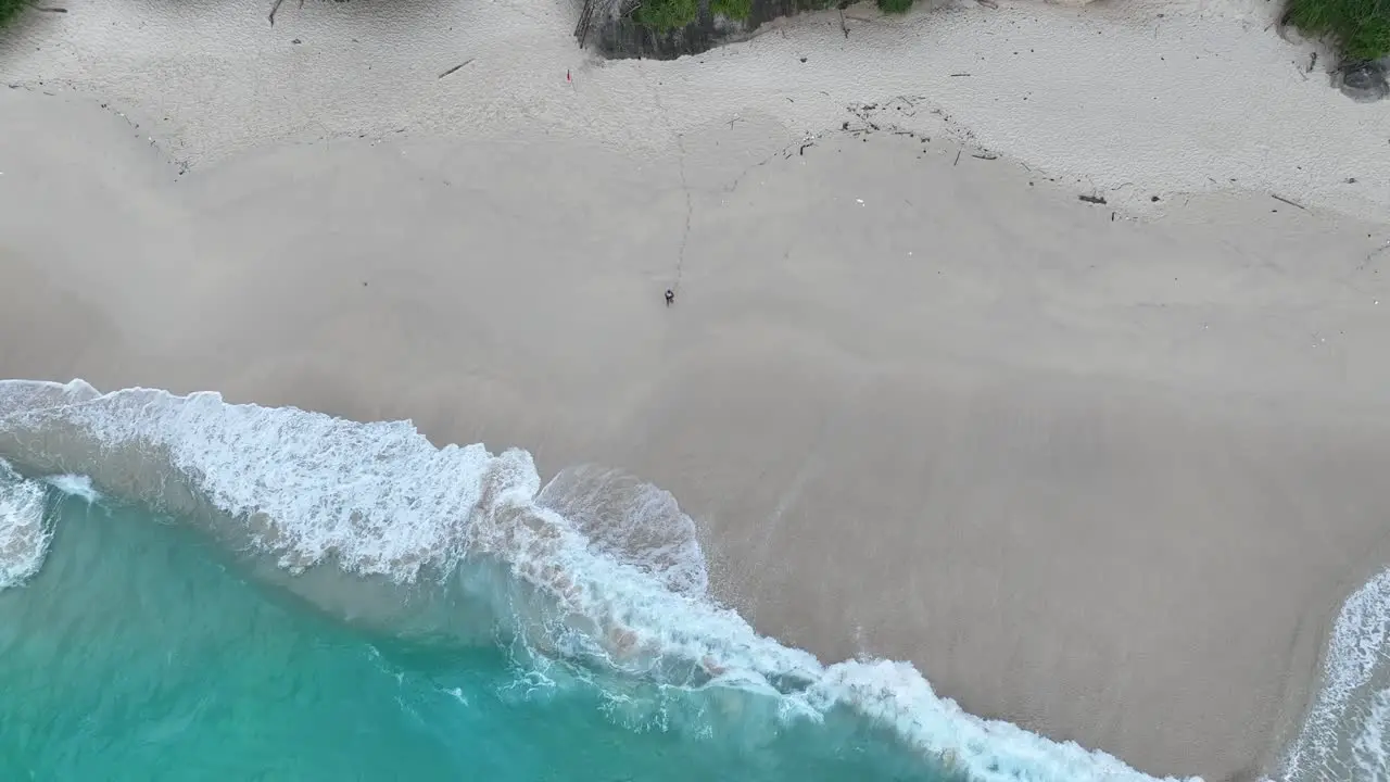 Person walking on a beach facing the sea