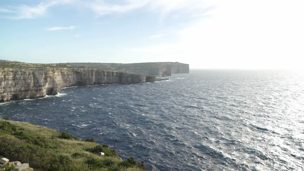 Majestic Blue Mediterranean Sea Waving in Bay Near Azure Window in Gozo Island