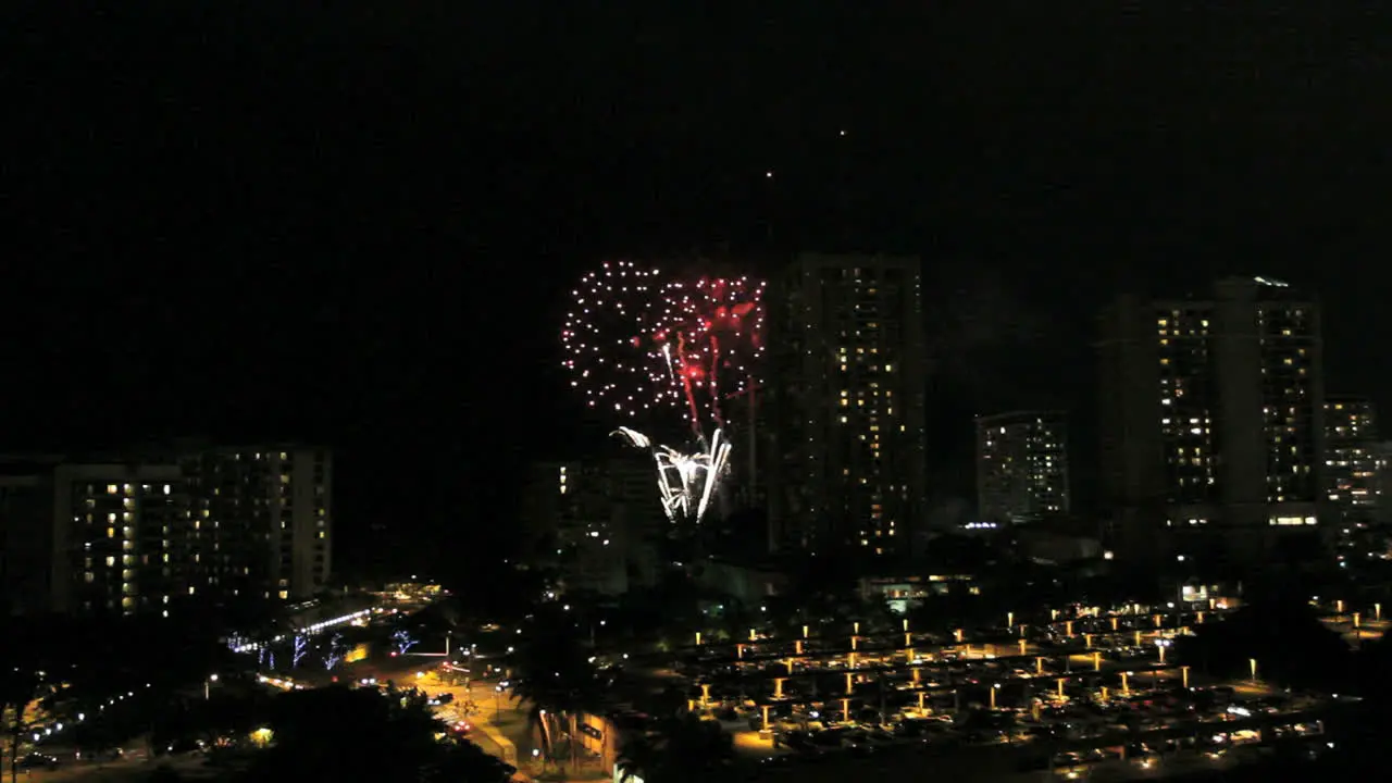 Honolulu firewords over city at night