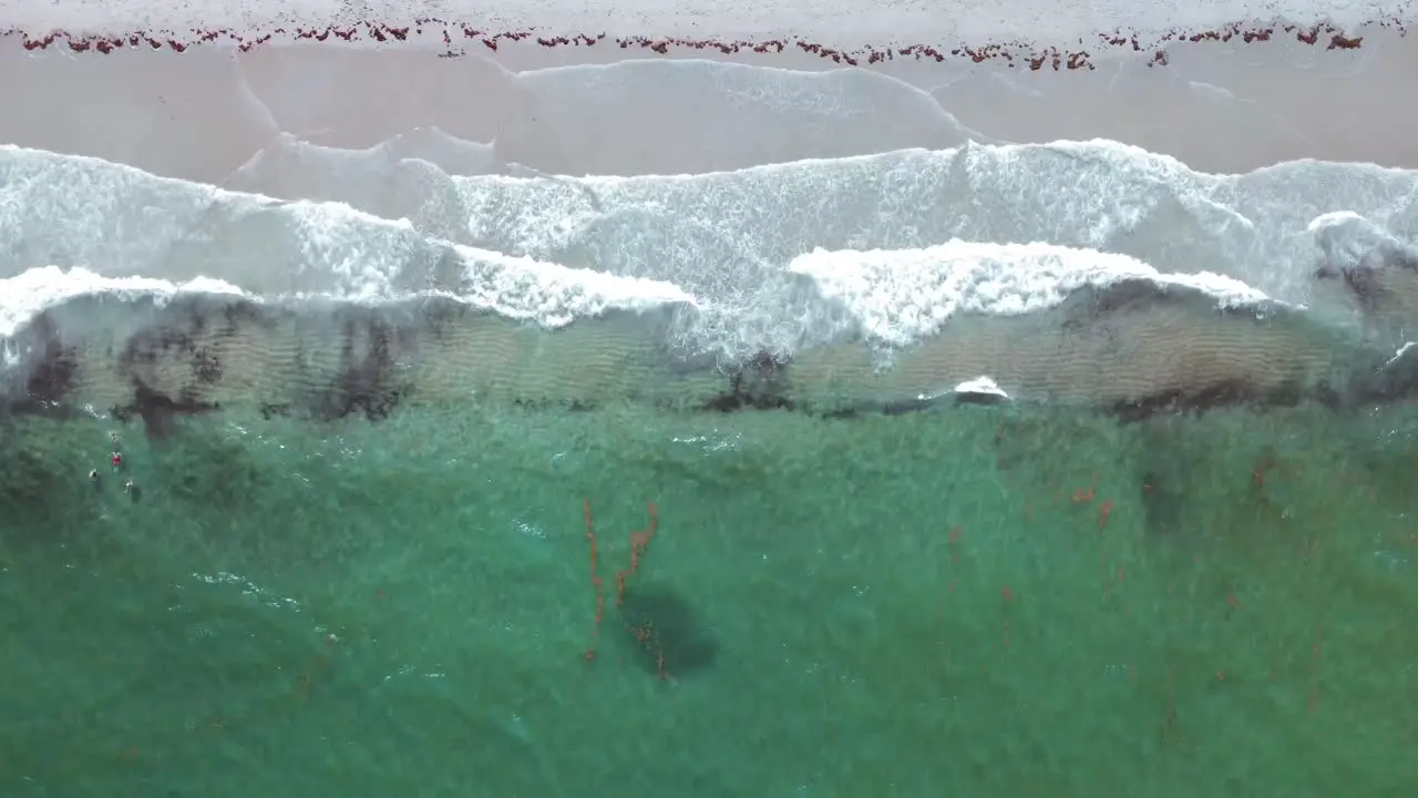 Aerial top shot of sea waves crashing on the beach