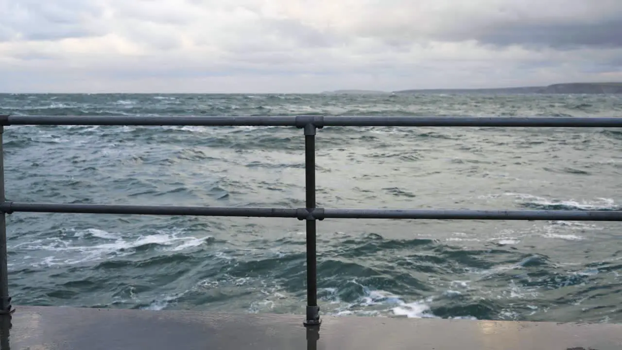 Dangerous Wavy Ocean With Overcast During Storm Alex On Cornish Coast In Newquay