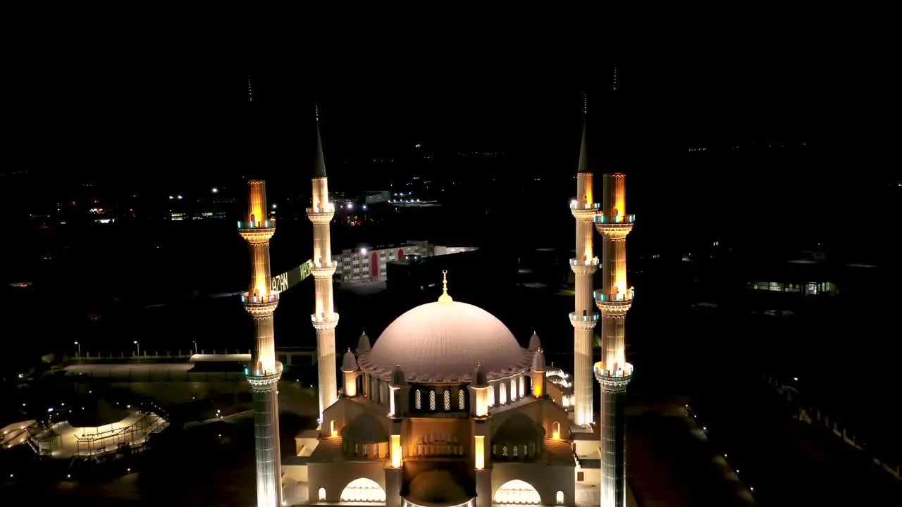 Night aerial view of Hala Sultan Mosque in Northern Cyprus 2