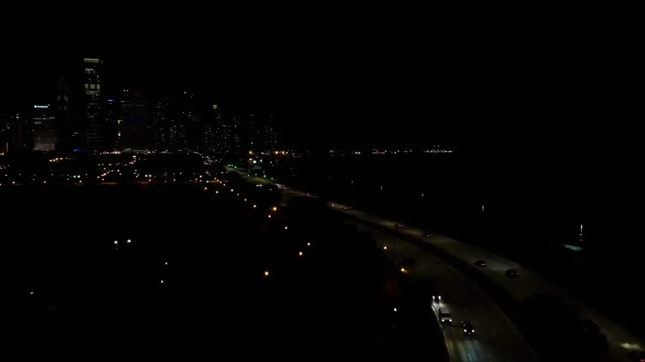 chiago during night time aerial footage transportation highway traffic