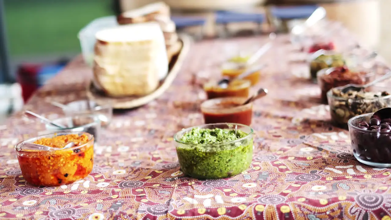 Tastings of vegan and vegetable food on table