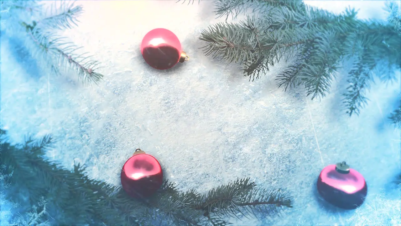 Animated close up red balls and Christmas green tree branches 1