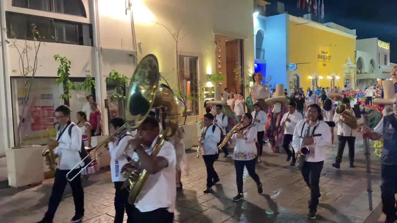 slow motion shot musicians and folklore at carnival in merida Yucatan Mexico