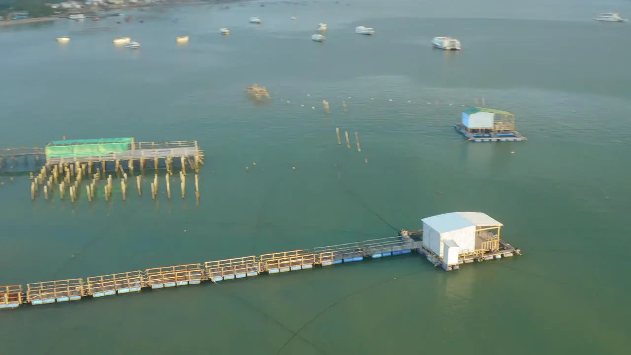 Drone view of fish farm on the sea in Khanh Hoa province central Vietnam