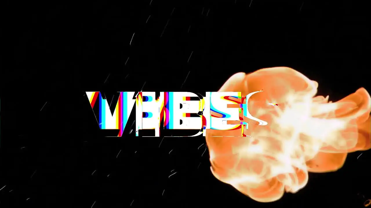 Animation of vibes text over shapes on black background