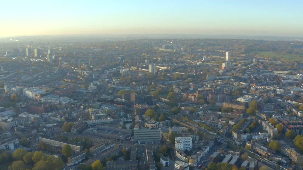 Aerial shot towards Camden Town London and canal