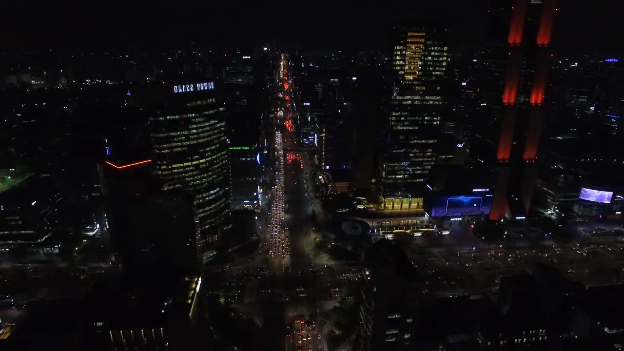 Night scenery at COEX intersection in Seoul Samsung-dong fix shot top view