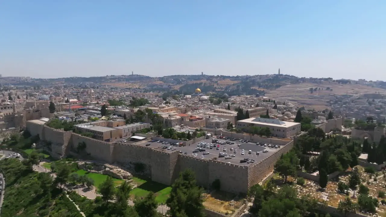 Jerusalem old city rooftops and The Dome of The Rock Aerial view