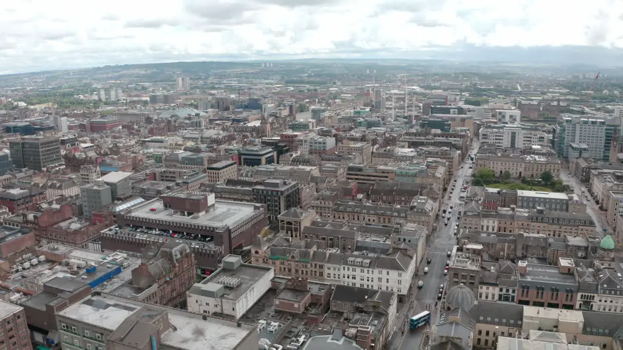 Descending drone shot of Central Glasgow Blythswood street