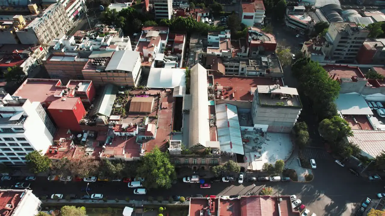 Mexico City aerial pedestal shot of the buildings and the road inside the City Mexico Cityscape