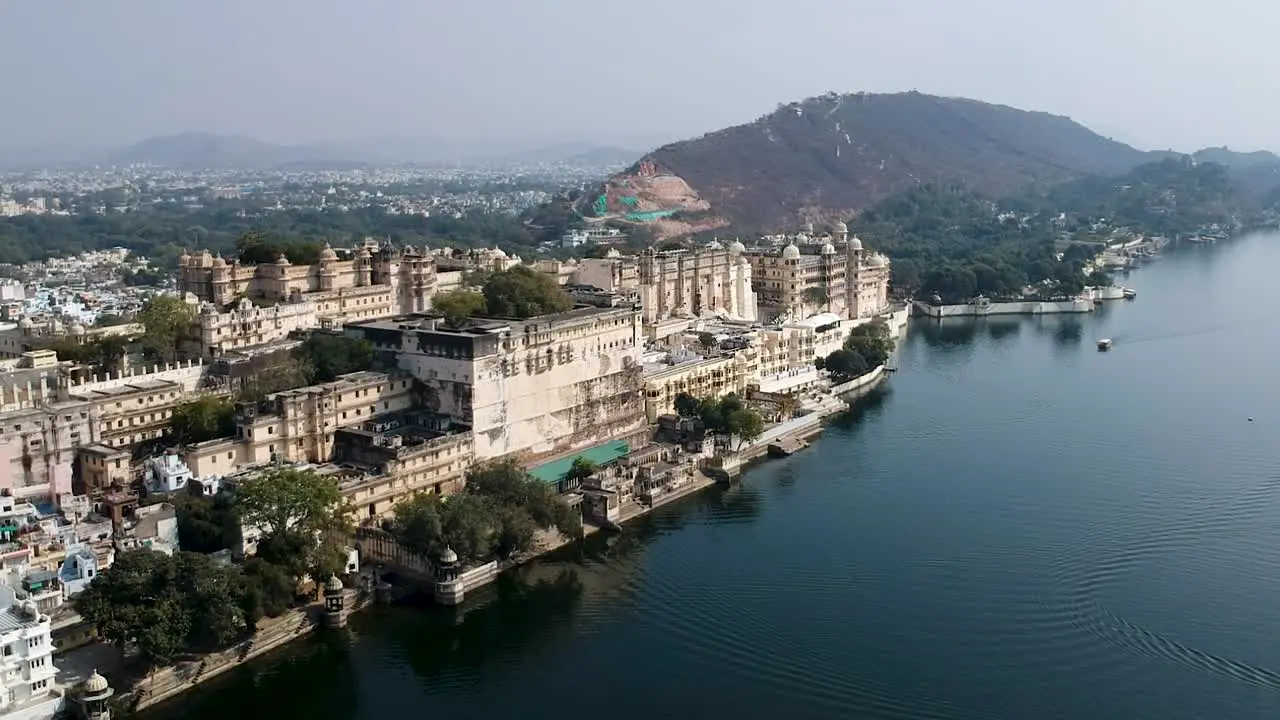 Aerial shot of Udaipur City Palace Rajasthan India