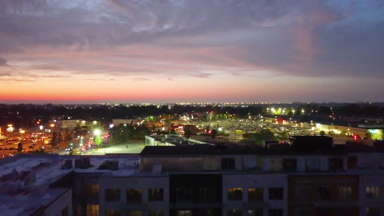 Drone shot revealing the twilight skies and cityscape of Montréal located in Québec in Canada