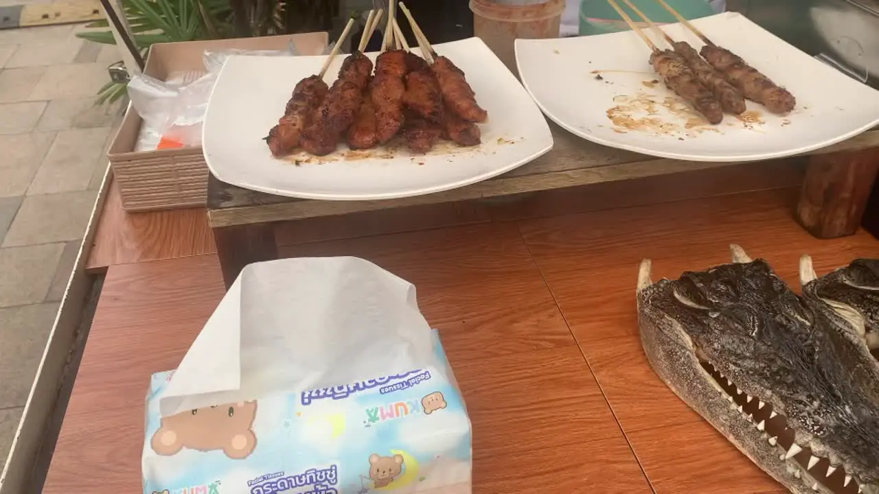 street food variety of alligator barbecue meat