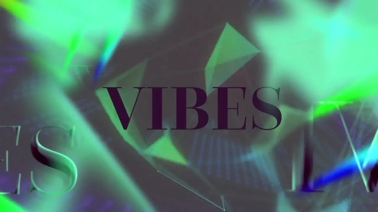 Animation of vibes text and shapes moving on black background