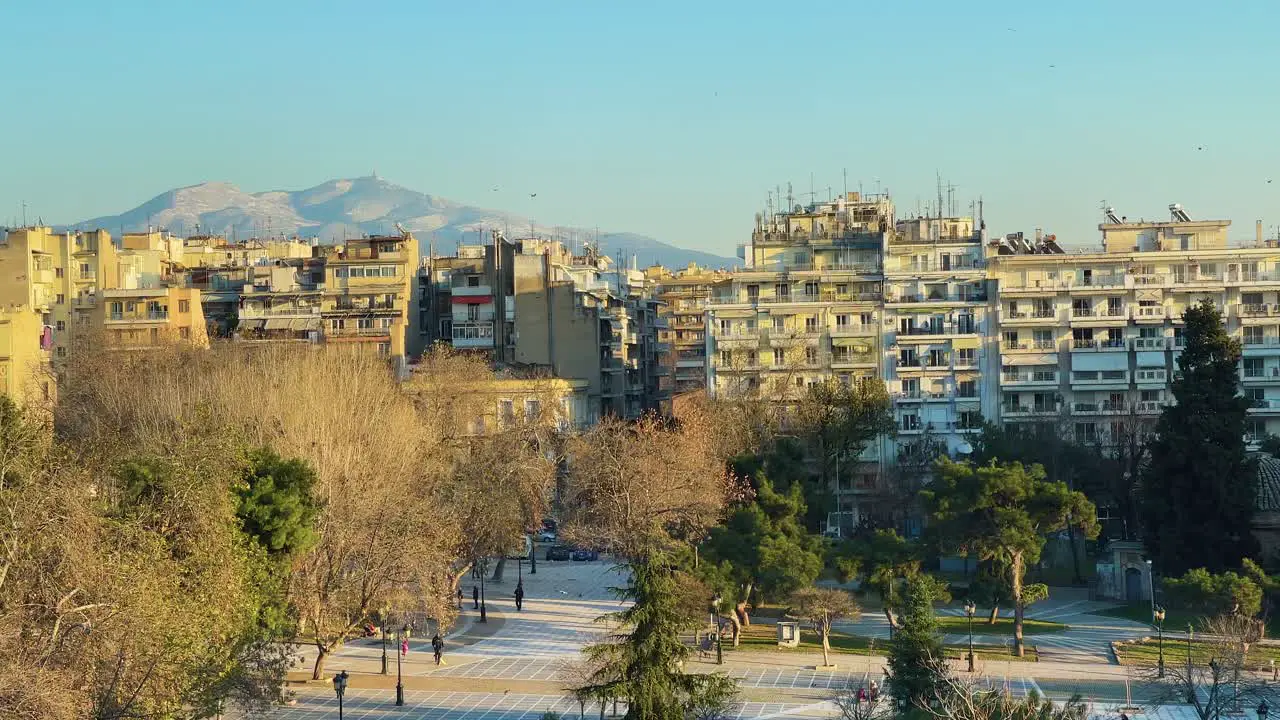 Dikastirion Square in Thessaloniki Greece during the sunset