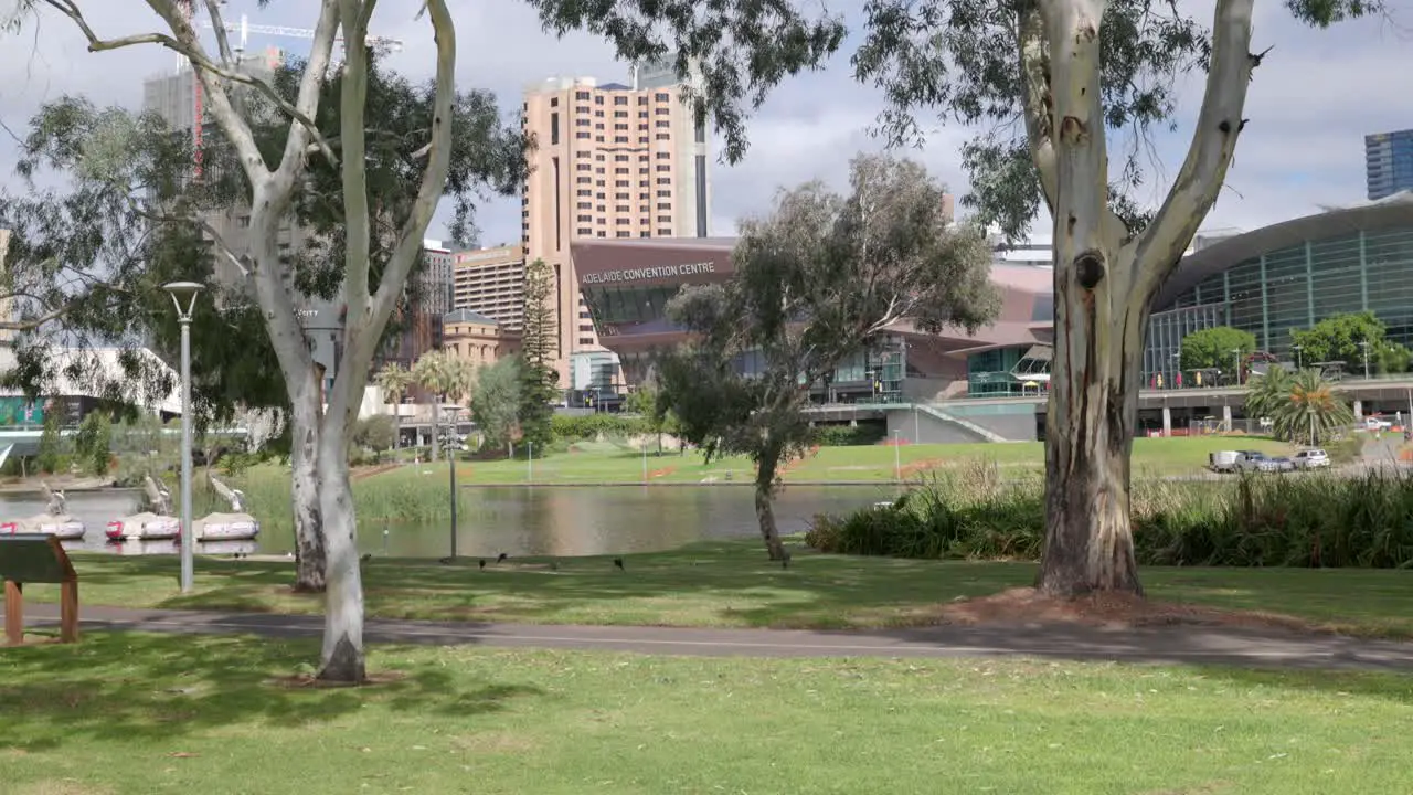 River Torrens in Adelaide South Australia with Adelaide Convention Centre and Sky City Casino in the background