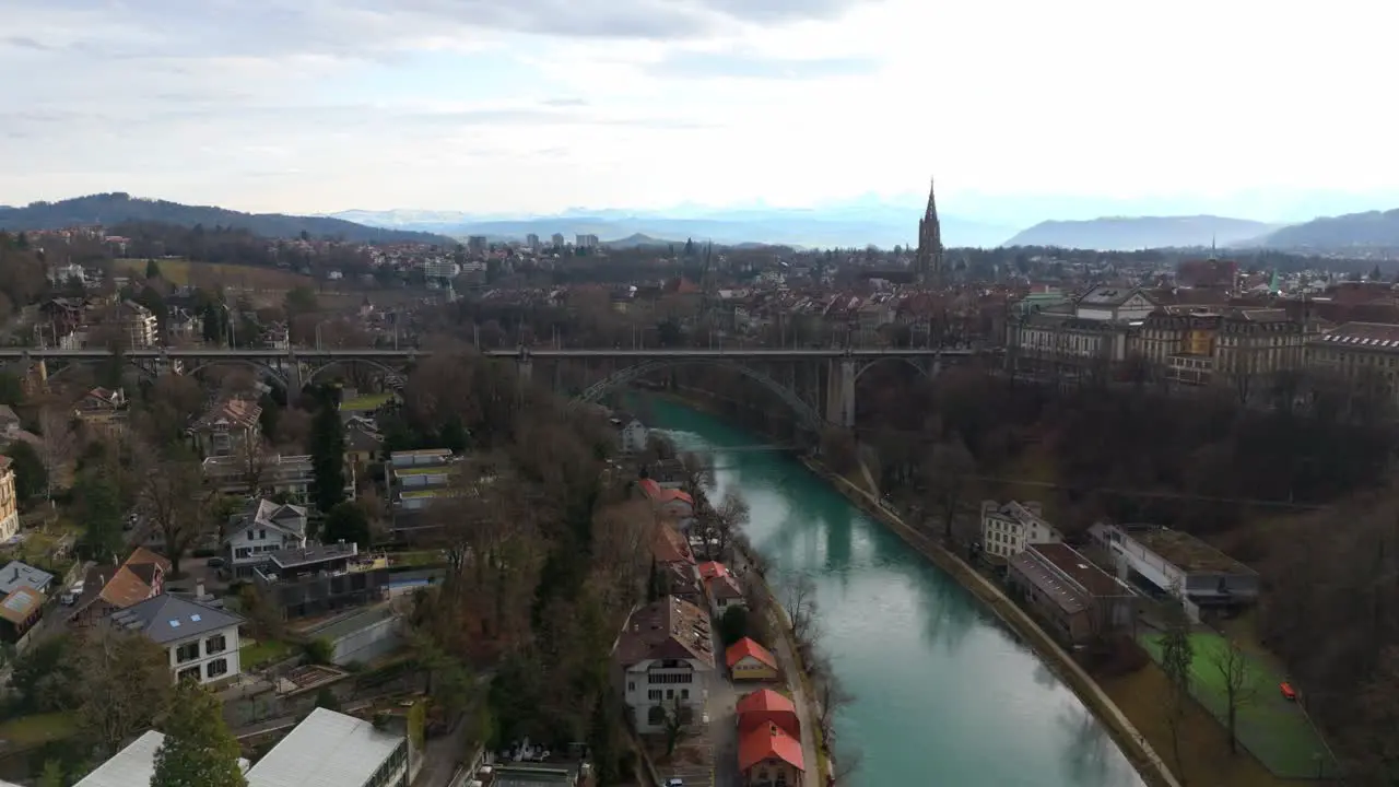 Arch bridge over river Aare leading to historical city center in Bern