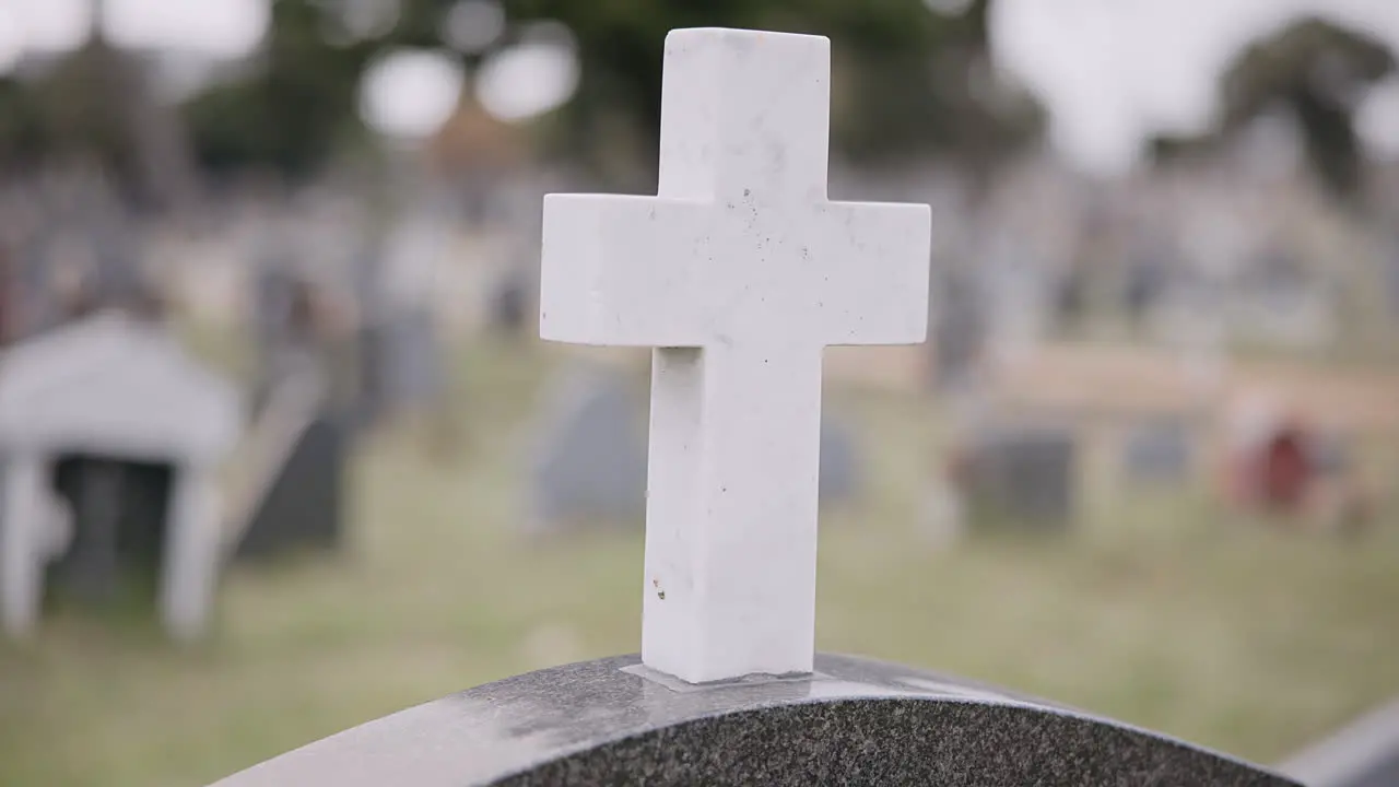 Funeral graveyard and cross on tombstone