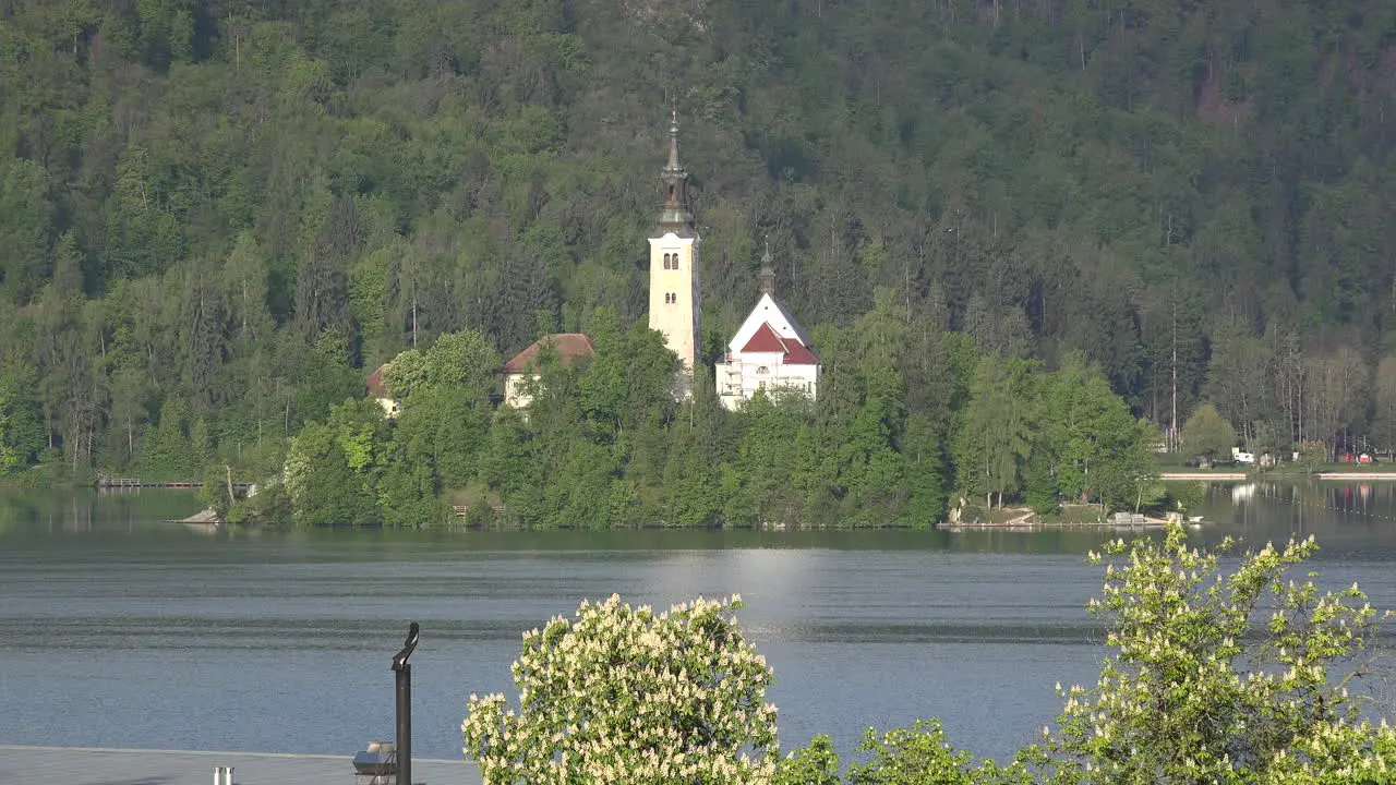 Slovenia Bled church on island in lake