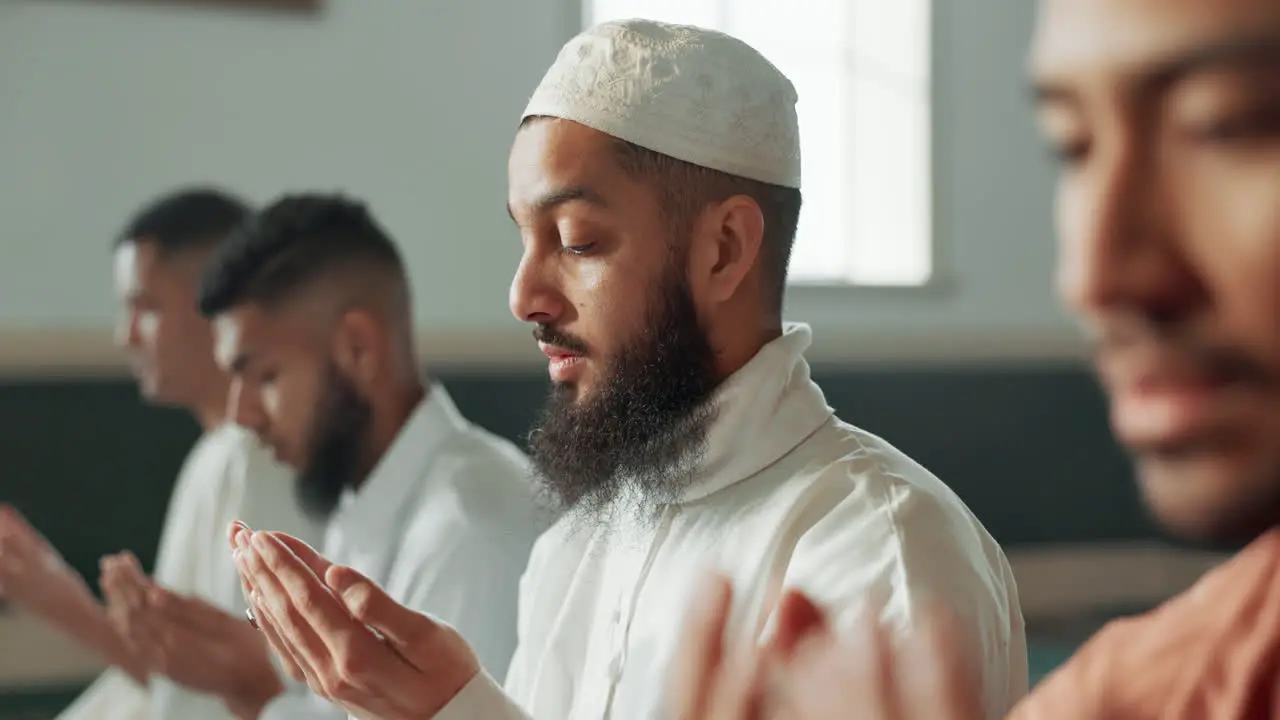 Muslim praying and group in a Mosque