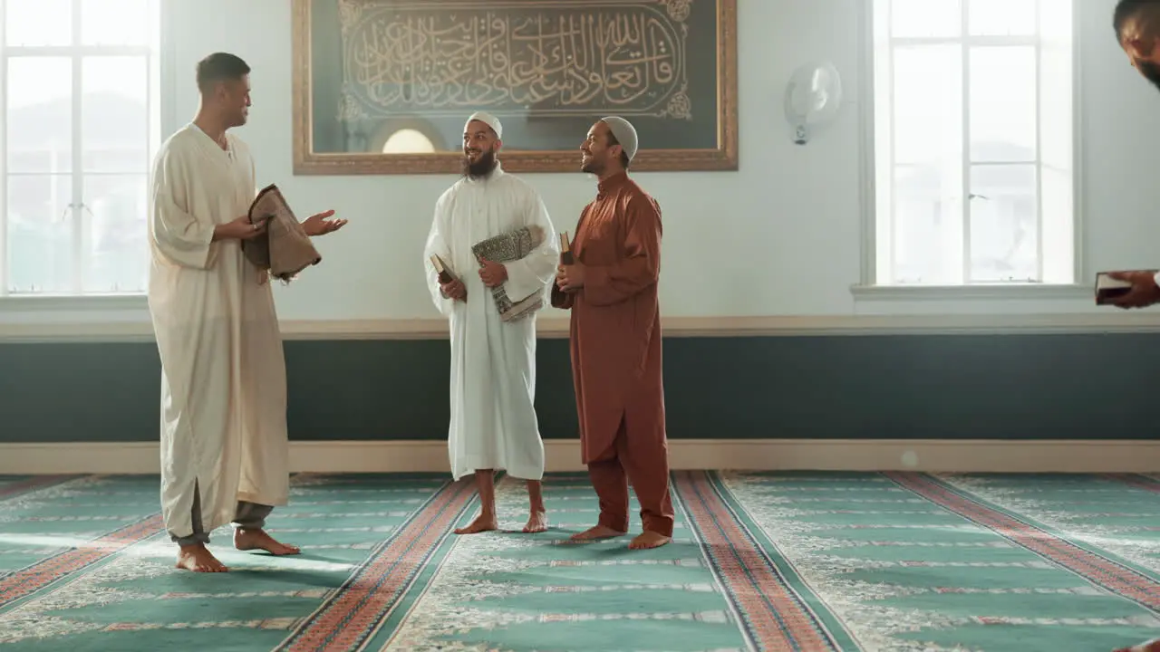 Islam men and together in mosque for religion