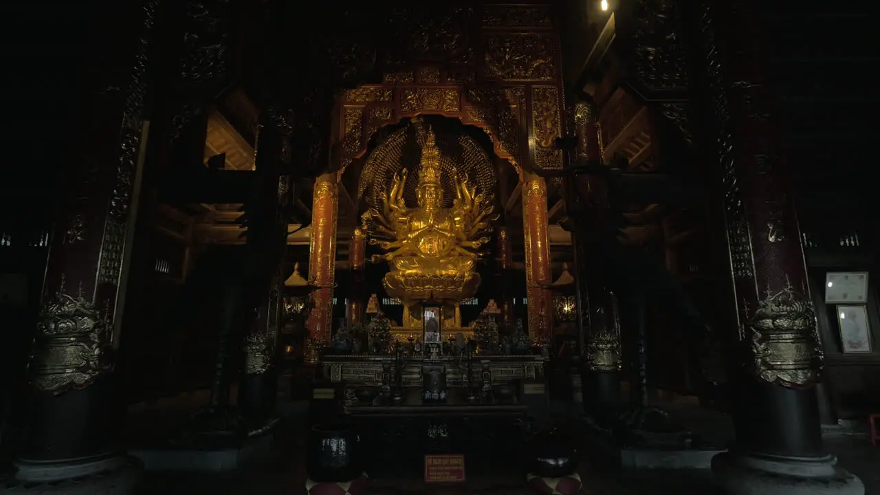 Altar with Quan Am bronze statue in Bai Dinh Temple Vietnam