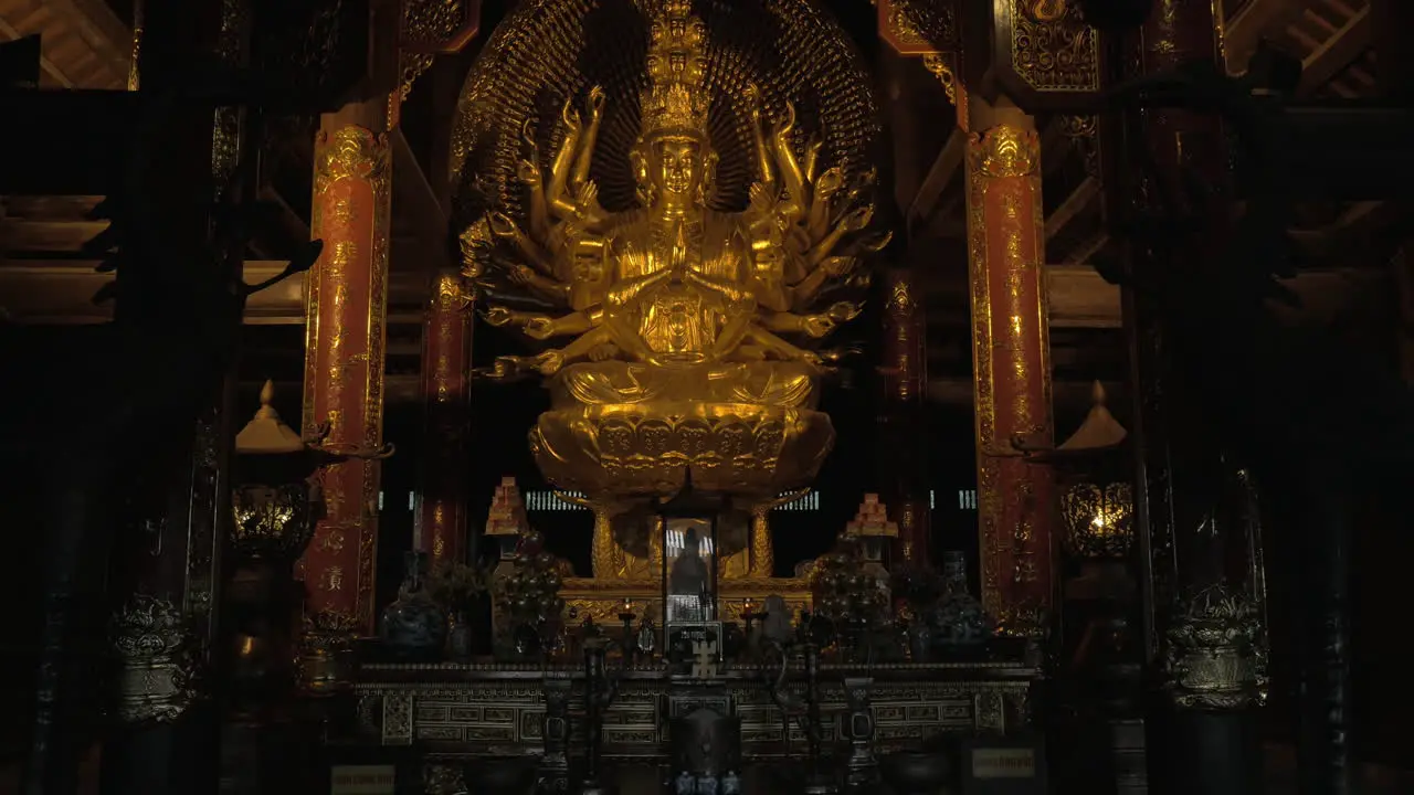 Buddhist statue and altar decoration in Bai Dinh Temple Vietnam