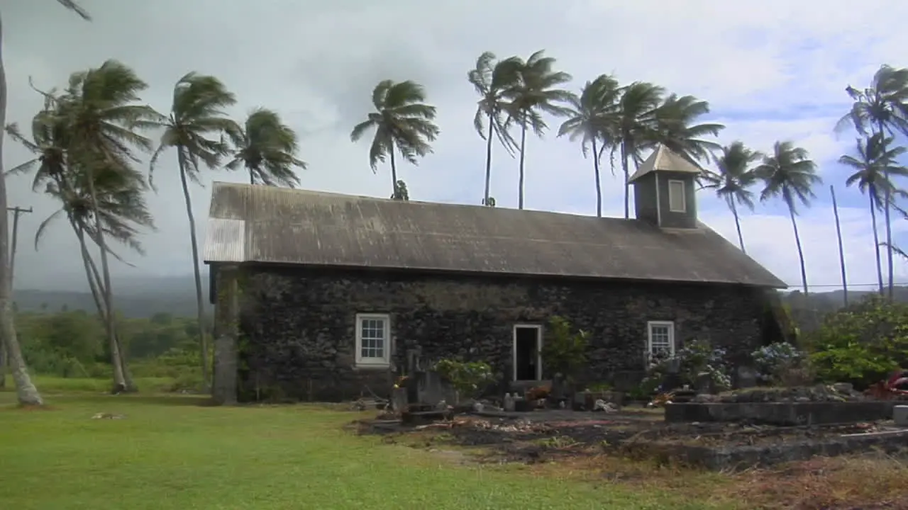 A Church Stands On A Tropical Island During A Wind Storm 1