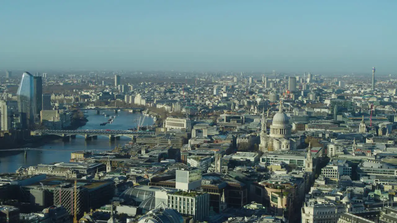 London skyline in the early morning pan left establishing shot