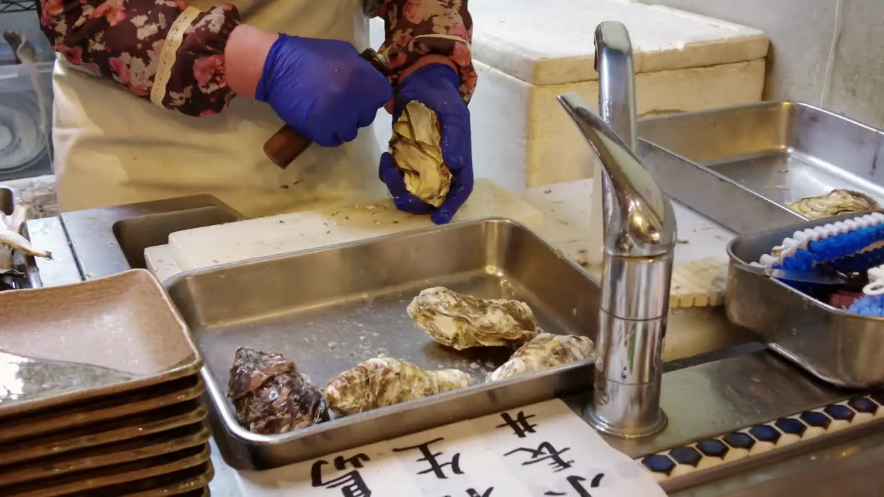 Preparation Raw Oyster seafood meal in Japan